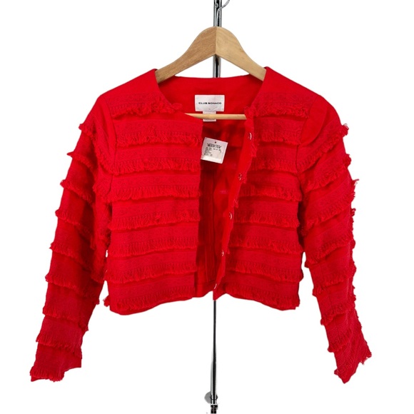 Club Monaco Rabah Papaya Jacket Cropped Linen Fringe size XS NWT - Picture 3 of 12